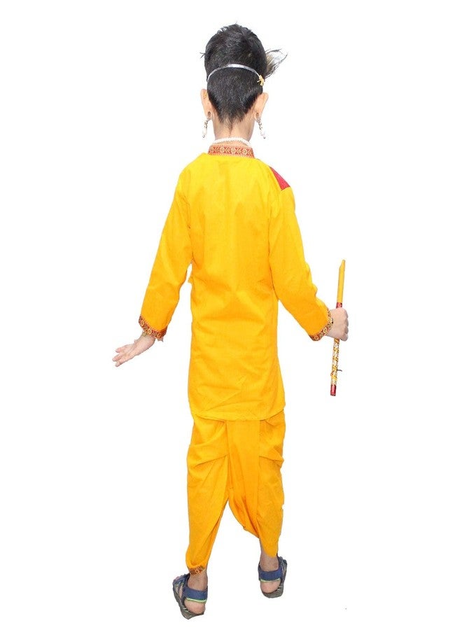 كاكو فانسي دريسيس زي كريشنا قطني فاخر للأطفال من كاكو | زي كريشنا للأطفال لمناسبة جانماشتامي/كانها/كريشنا ليلا/شخصية كريشنا الأسطورية، زي تنكري للأولاد/البنات - أصفر (5-6 سنوات) - Image 4